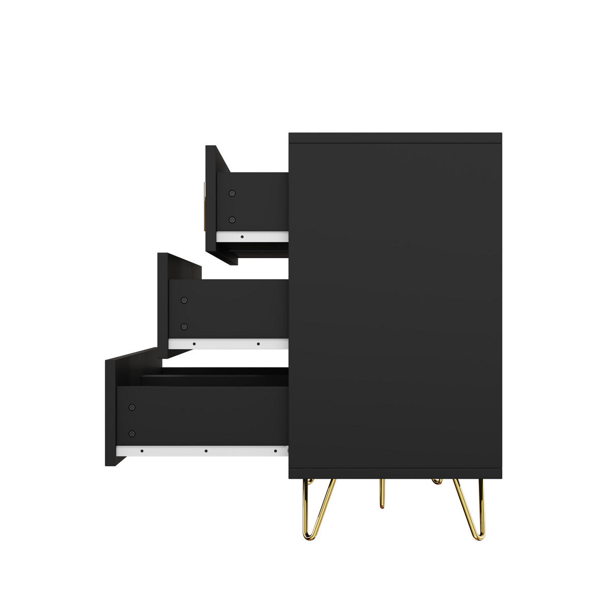 SIDEBOARD 120/40/77 cm Schwarz/Gold aus Spanplatte mit 6 Schubladen - Schwarz, Holzwerkstoff (120/77/40cm) - OKWISH