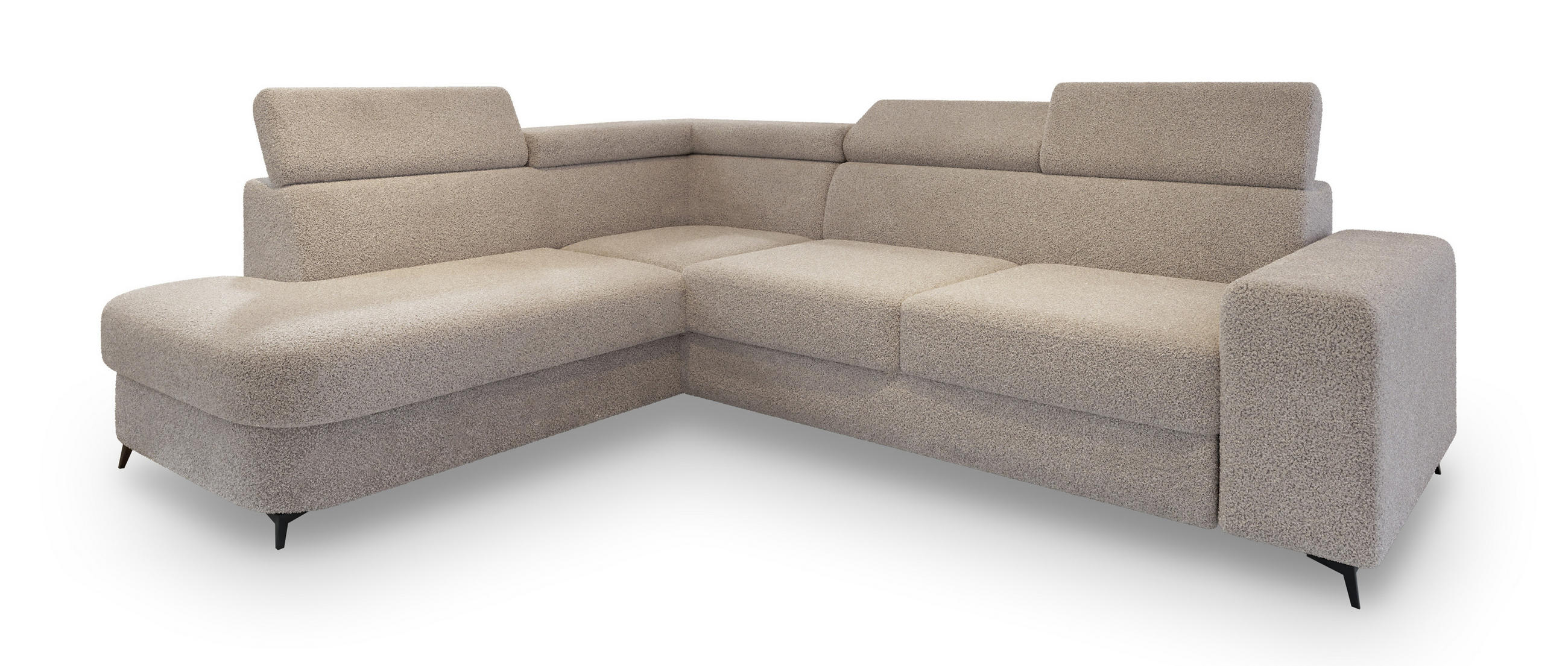 ECKSOFA ALVORO L-S Beige Boucle-Stoff mit Schlaffunktion - Beige, Holz (253/190cm) - MASSENO