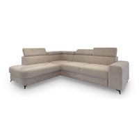 ECKSOFA ALVORO L-S Beige Boucle-Stoff mit Schlaffunktion - Beige, Holz (253/190cm) - MASSENO