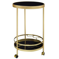 SERVIERWAGEN – Gold, Ø 45 cm, Schwarzglas, 2 Ebenen, auf Rollen - Goldfarben, Glas/Metall (45/76/45cm) - KADIMA DESIGN