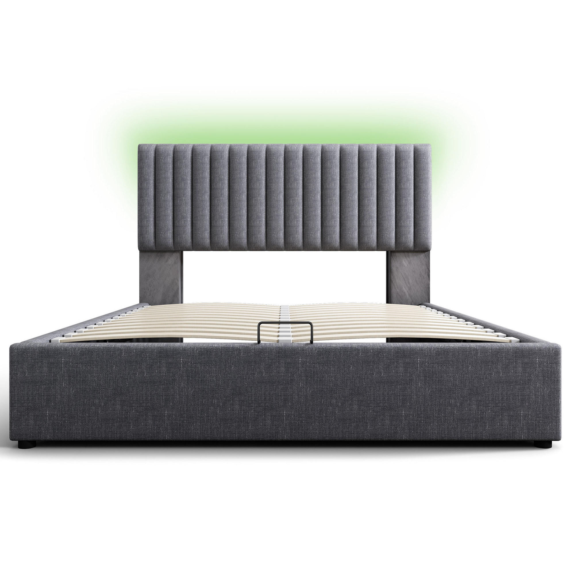 POLSTERBETT 140/200 cm mit LED, USB-Type-C, Stauraum, verstellbarem Kopfteil und Matratze, Grau - Grau, Textil (140/200cm) - Redom