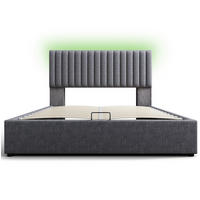 POLSTERBETT 140/200 cm mit LED, USB-Type-C, Stauraum, verstellbarem Kopfteil und Matratze, Grau - Grau, Textil (140/200cm) - Redom