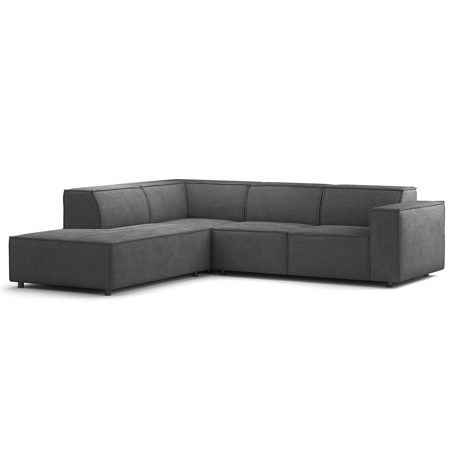 ECKSOFA mit Ottomane - Anthrazit/Schwarz, Kunststoff/Textil (260/234cm) - home24