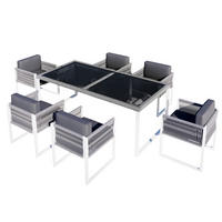 GARTENLOUNGE-SET Garten-Essgruppe 6 personen Outdoor Gartenmöbel,abnehmbarer Bezug - Weiß/Grau, Glas/Textil - STILVORA