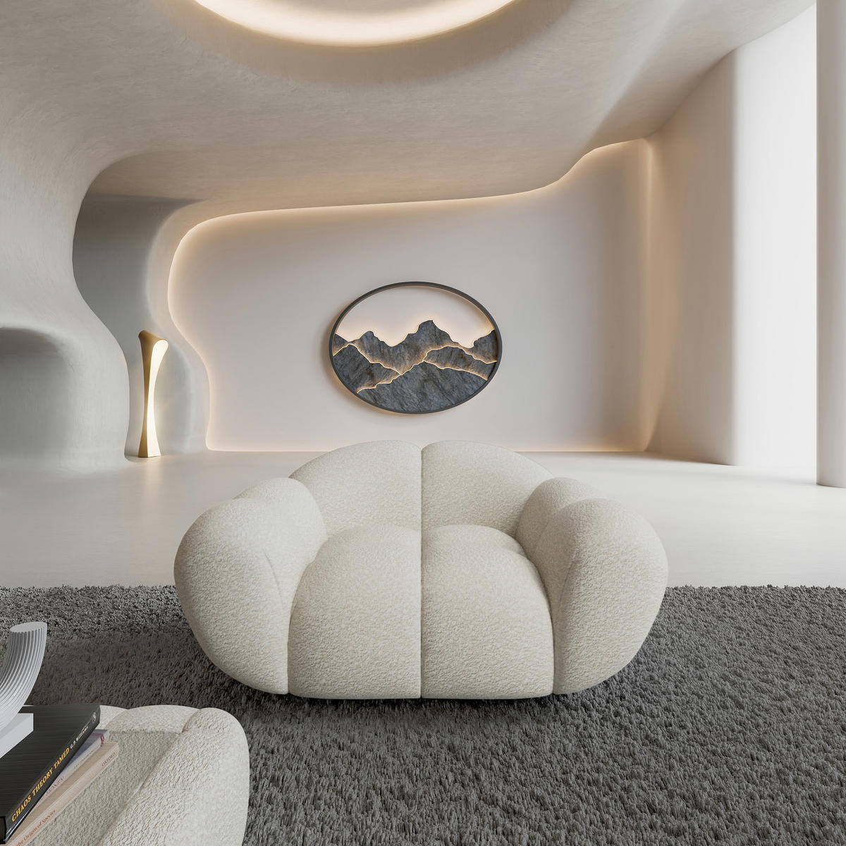 SESSEL Bouclé Weiß - Weiß, Textil (135/70/93cm) - VAROYAL