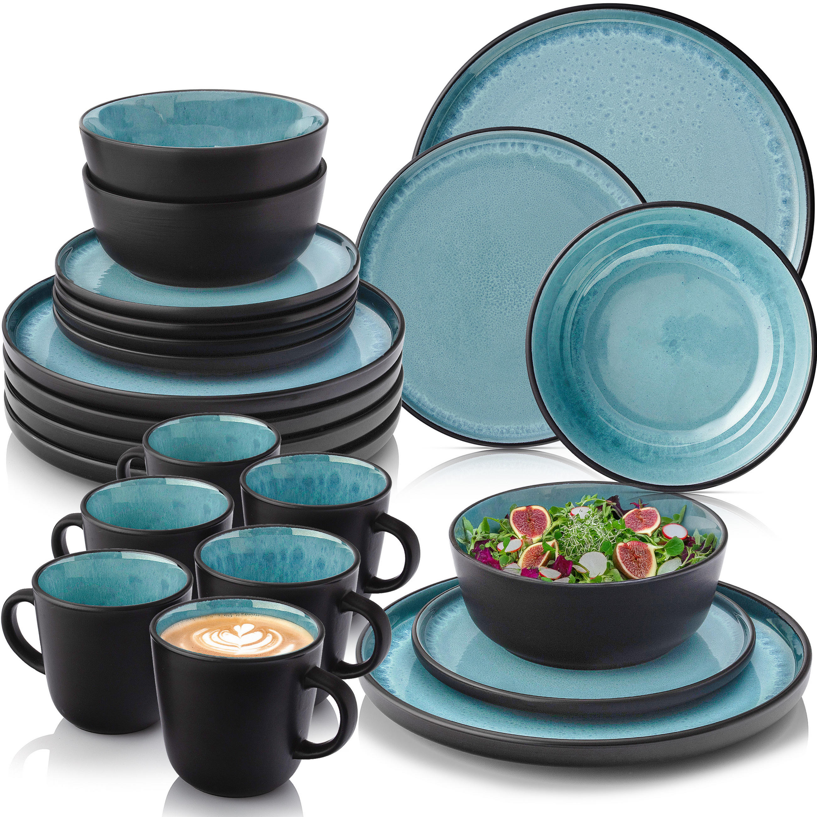 KOMBISERVICE GRANADA - 24 teilig aus Steingut - Blau, Stein (50/30/80cm) - Sänger