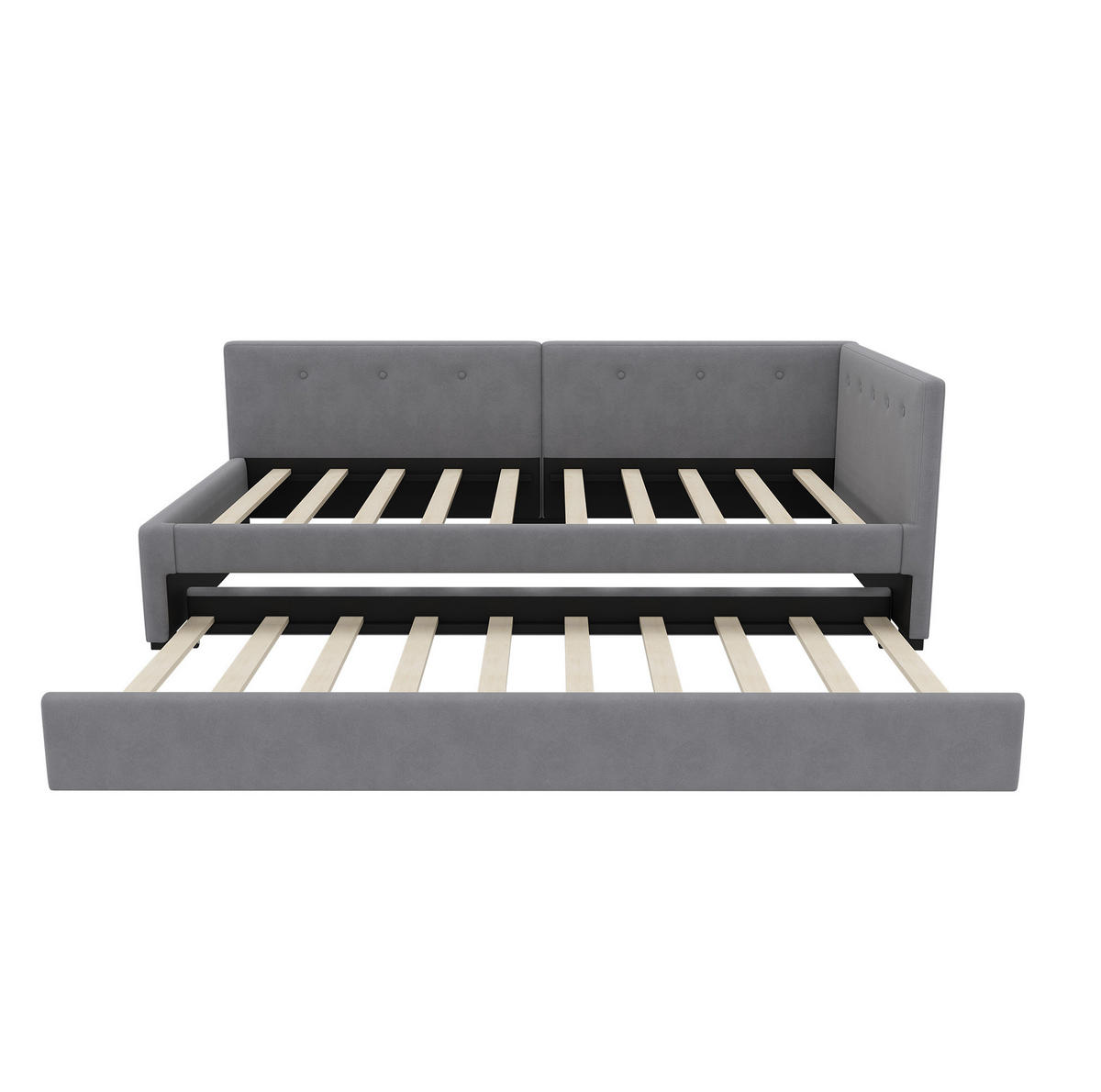 TAGESBETT aus Samt 90x200 cm Grau mit ausziehbarem Rollbett und Lattenrost, platzsparendes Design - Grau, Textil (90/200cm) - Modfu