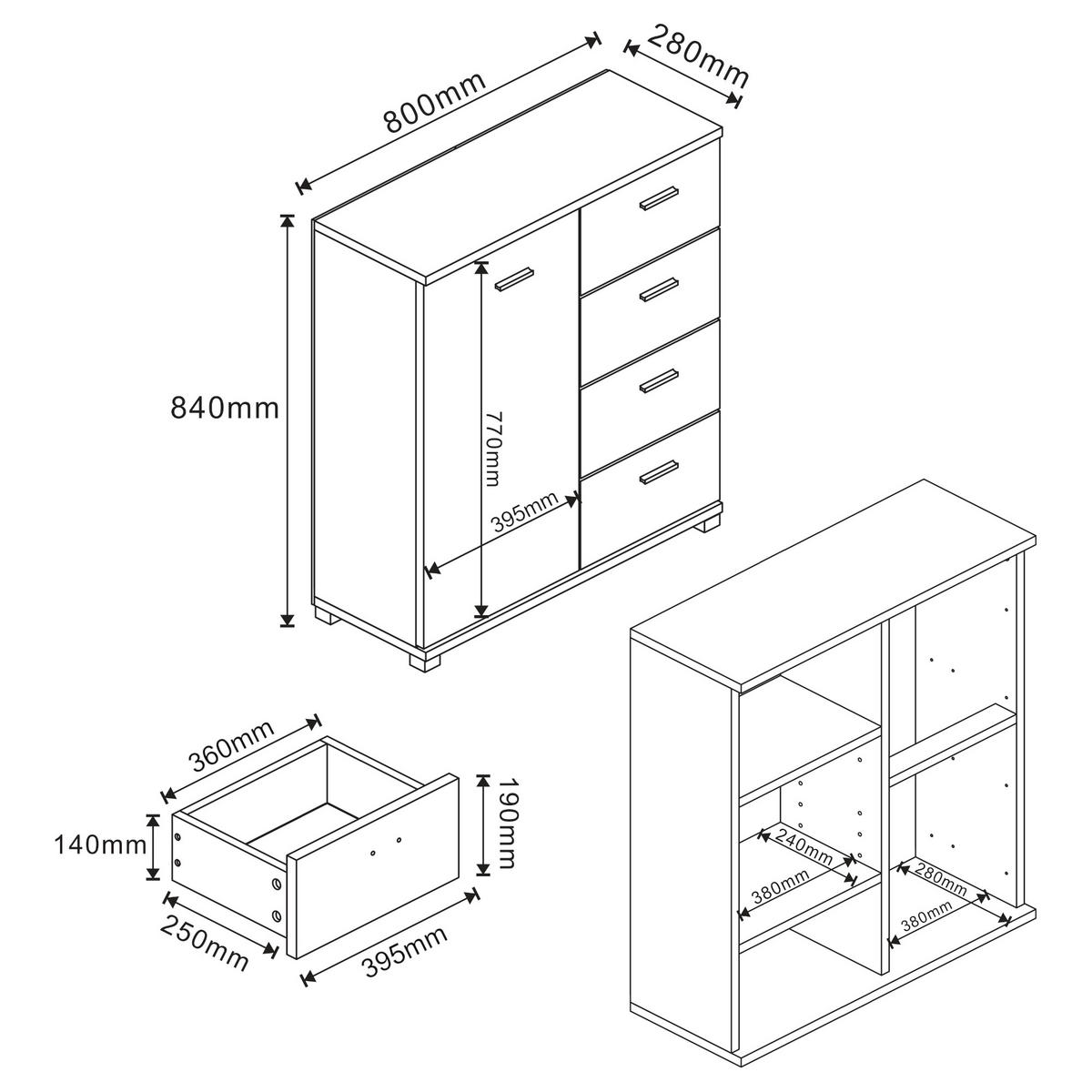 SIDEBOARD Döbritz - Grau, Holzwerkstoff (80/84/28cm) - [en.casa]
