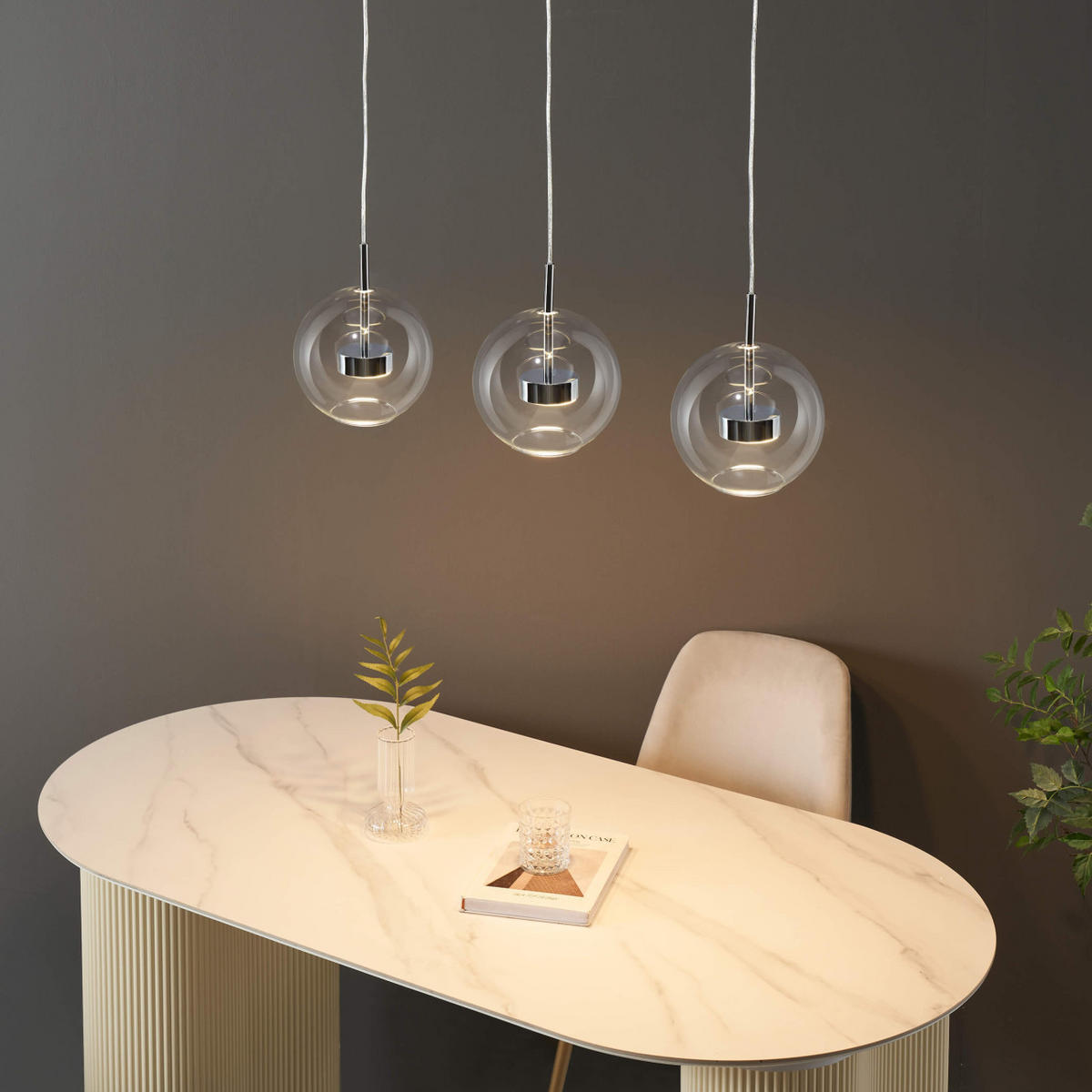 HÄNGELEUCHTE Gica, Transparent und verchromt, 84cm - Transparent, Glas (84/20/26cm) - KOSILUM