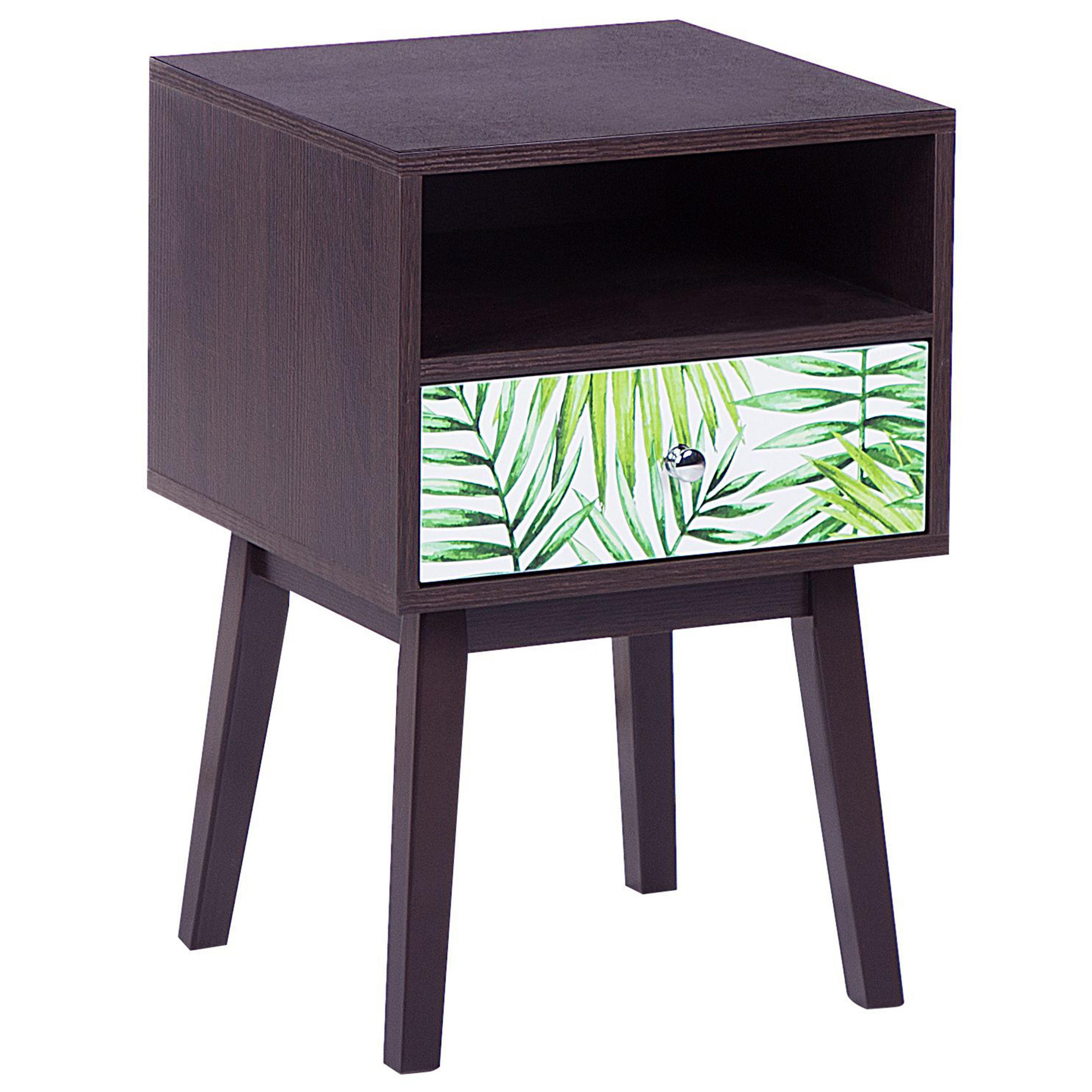 NACHTTISCH dunkler Holzfarbton/Palmenmotiv Rodes - Dunkelbraun/Weiß, Holzwerkstoff (40/61/40cm) - Beliani