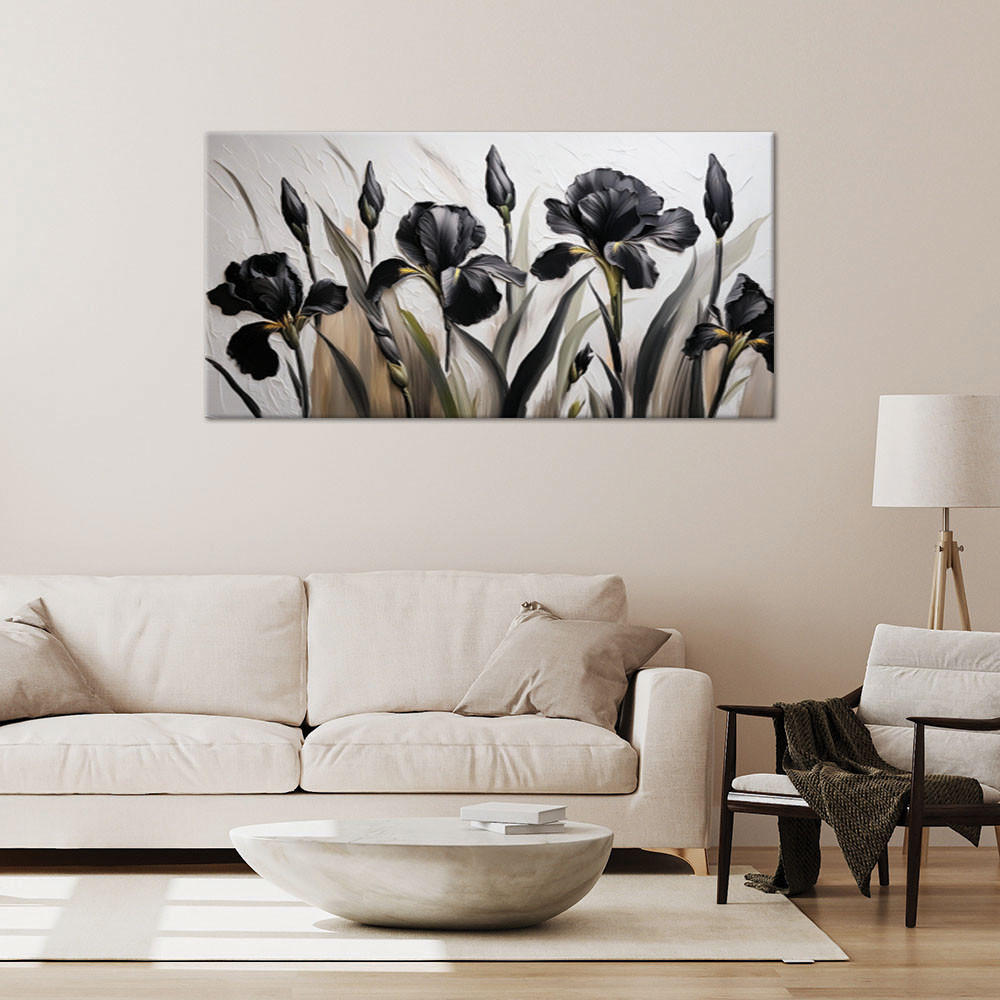 LEINWANDBILD Schwarze Iris-Blumen-Abstraktion 80x40cm - Schwarz, Textil (80/40cm) - Feeby