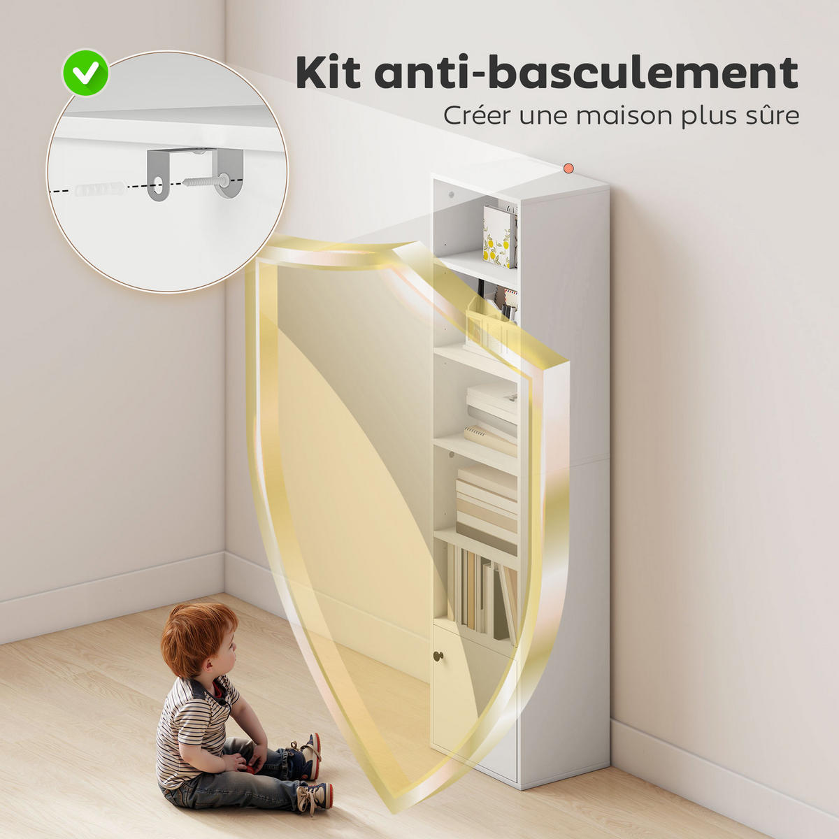REGAL DE-15549 40/30/156 cm, 3 verstellbare Böden + Schrank Weiß - Weiß, Holzwerkstoff (40/156/30cm) - ComfortXL