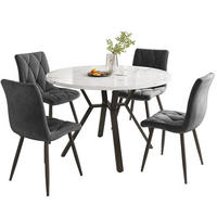 ESSTISCHSET 5-Teilig Rund Marmor, Schwarze Beine, 4 Graue Stühle - Grau, Metall (100/75/100cm) - FLIEKS