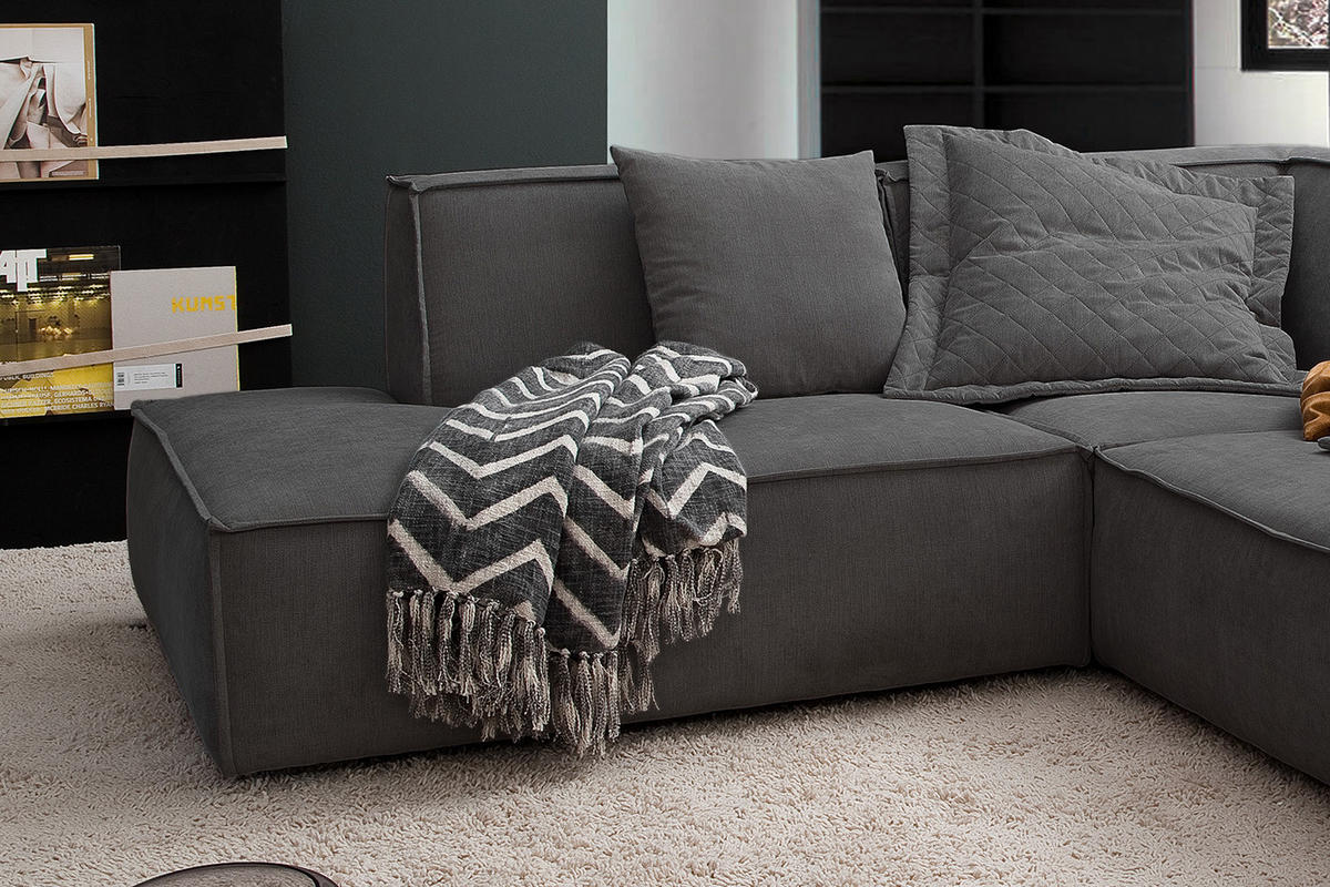 ECKSOFA SAMU Anthrazit Webstoff - Anthrazit/Schwarz, Textil (226/224cm) - KAWOLA