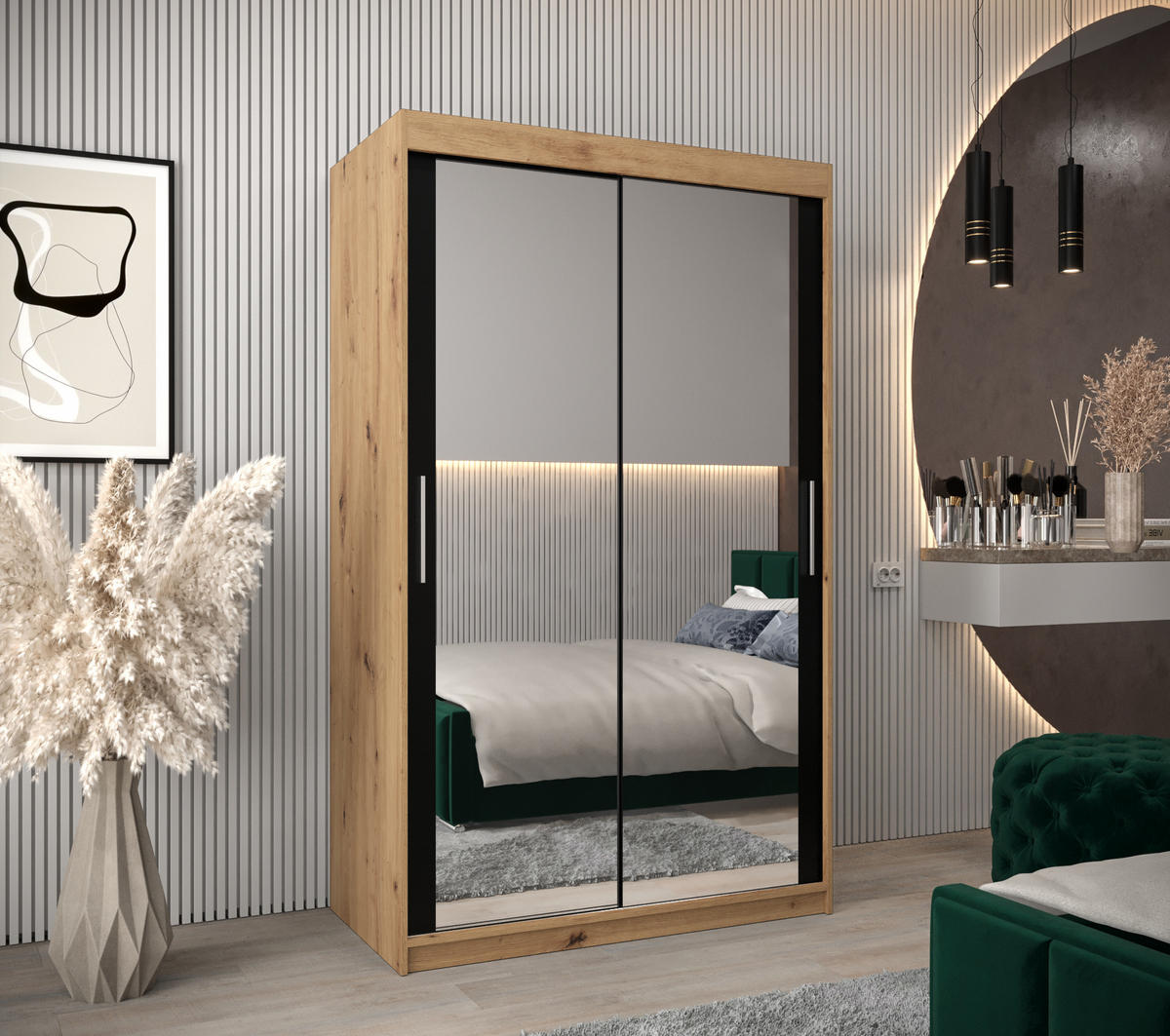 SCHWEBETÜRENSCHRANK 200/120/62 2-türig - Silberfarben/Schwarz, Holz/Kunststoff (120/200/62cm) - Abiks Möbel