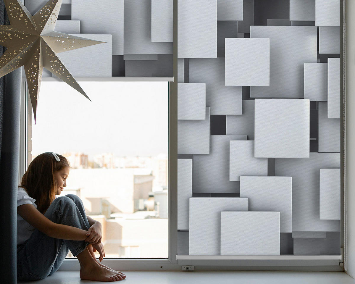 VNÚTORNÁ roleta - okenná roleta - roleta - 90x140 cm - Sivé 3D štvorce - sivá, plast (90/140/0.5cm) - TULUP