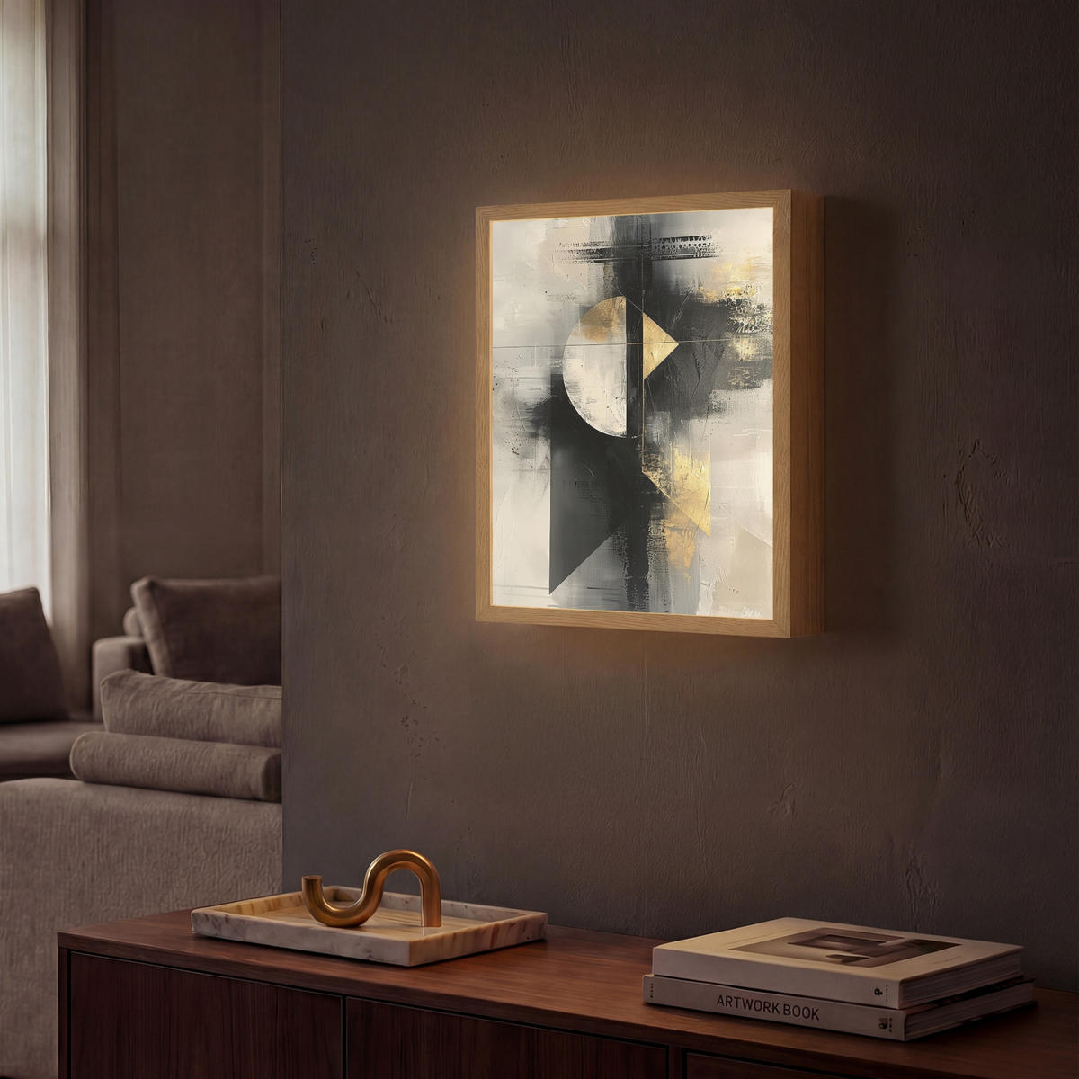 WANDLEUCHTE MIT AKKU Abstrakt - Schwarz - Farbe - Modern 30x40 cm - Grau, Holzwerkstoff (30/40/8cm) - OnlyWow