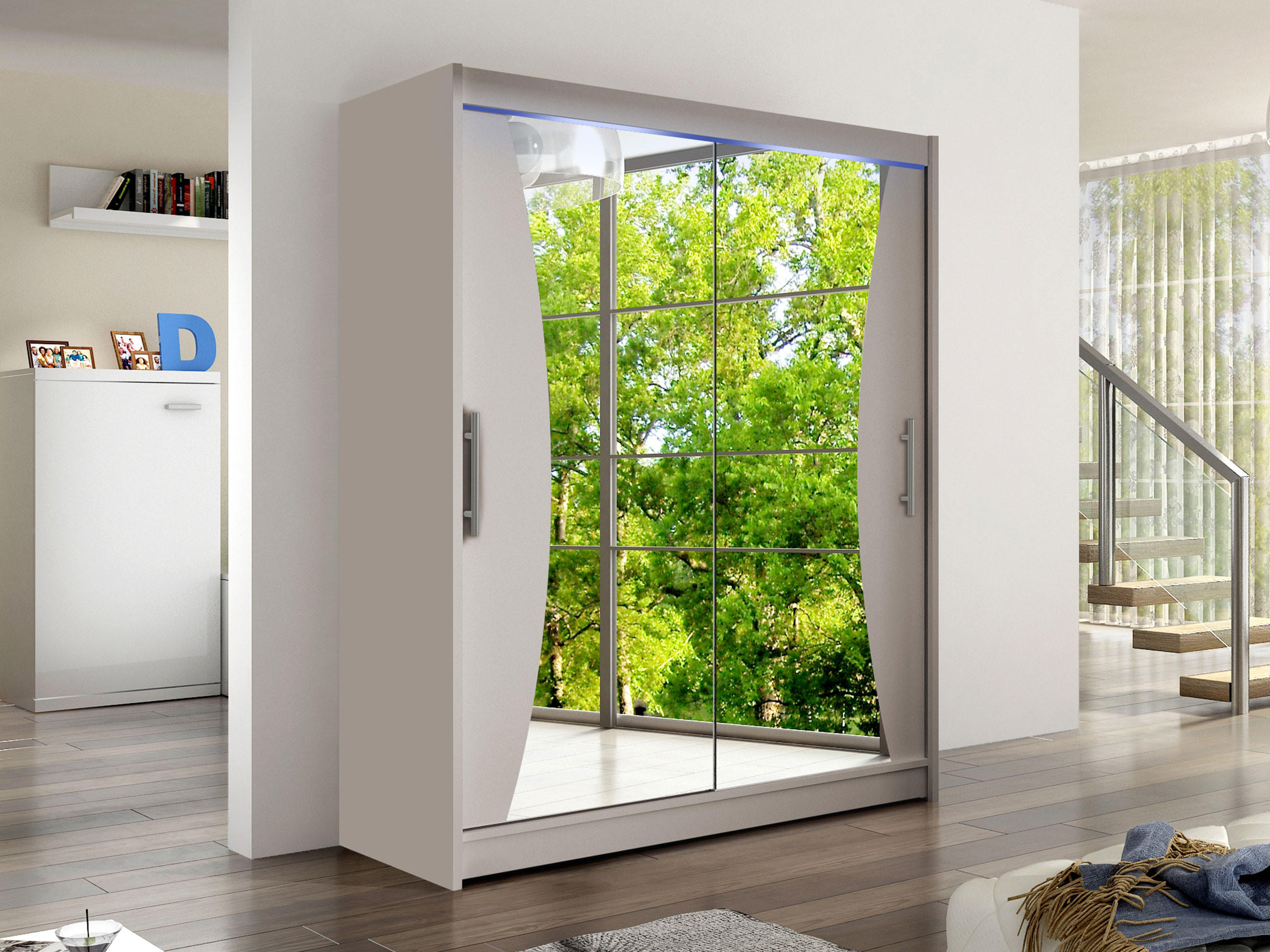 SCHWEBETÜRENSCHRANK Westa IX, mit RGB LED Beleuchtung - Kaschmir/Silberfarben, Holzwerkstoff/Metall (150/200/58cm) - MIRJAN24