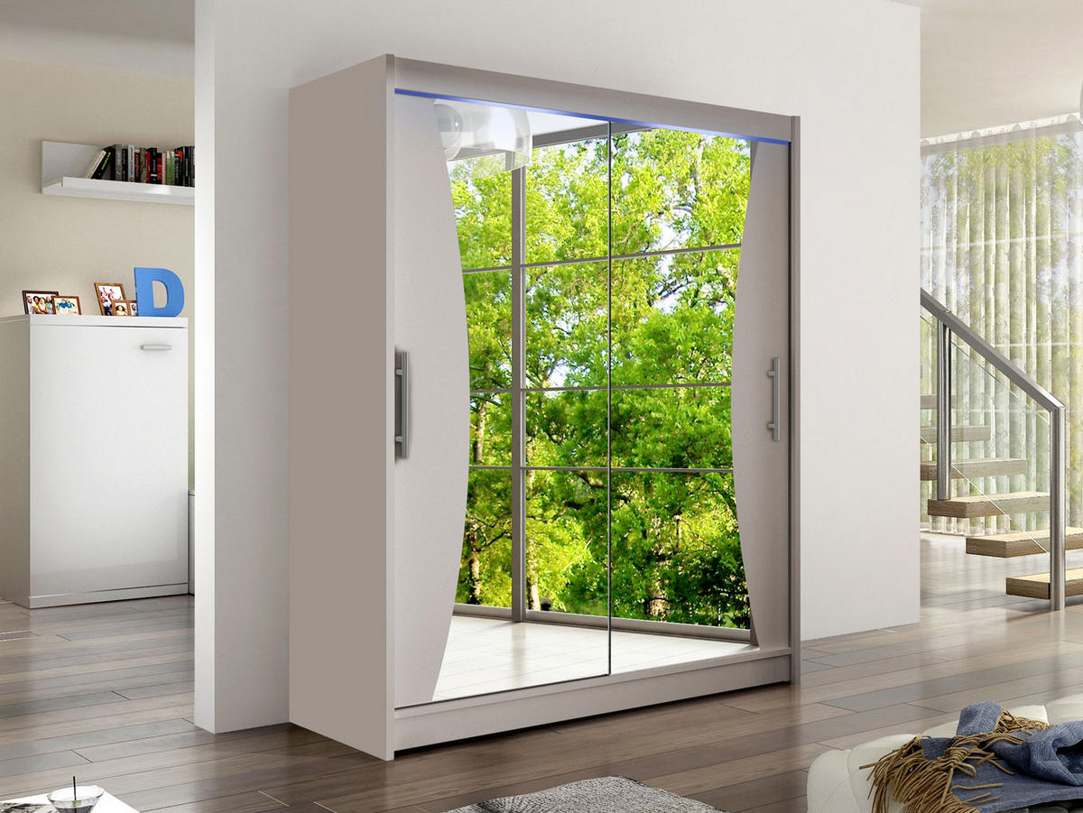SCHWEBETÜRENSCHRANK Westa IX, mit RGB LED Beleuchtung - Kaschmir/Silberfarben, Holzwerkstoff/Metall (150/200/58cm) - MIRJAN24