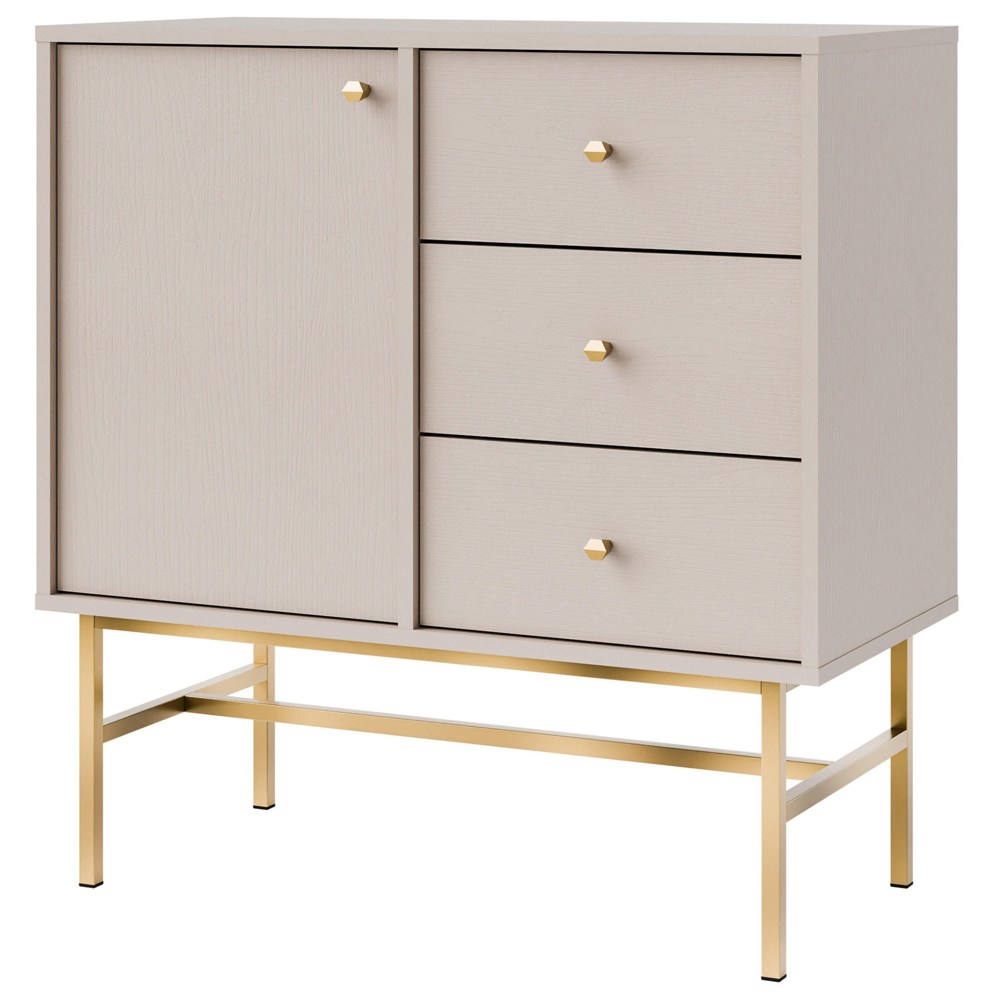KOMMODE FLOREN, Creme/Gold - Creme, Holzwerkstoff/Metall (83.6/86.4/40.8cm) - KONSIMO®