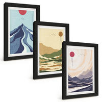BILDER SET 3er Set - 20x30 cm Schwarzer Rahmen - Pastellfarbene Berge im Japandi-Stil - Schwarz, Kunststoff (20/30cm) - TULUP