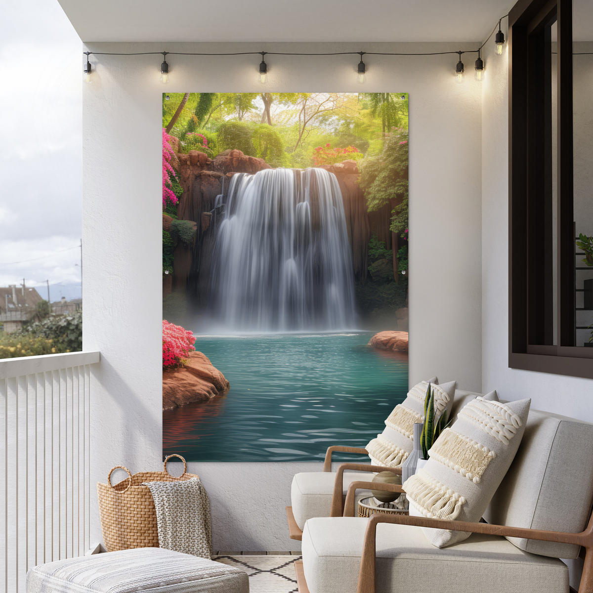 ZAHRADNÍ PLAKÁT Vodopád - Příroda - Rostliny - Džungle - Voda 120x180 cm - zelená barva, plast (120/180/0.2cm) - OnlyWow