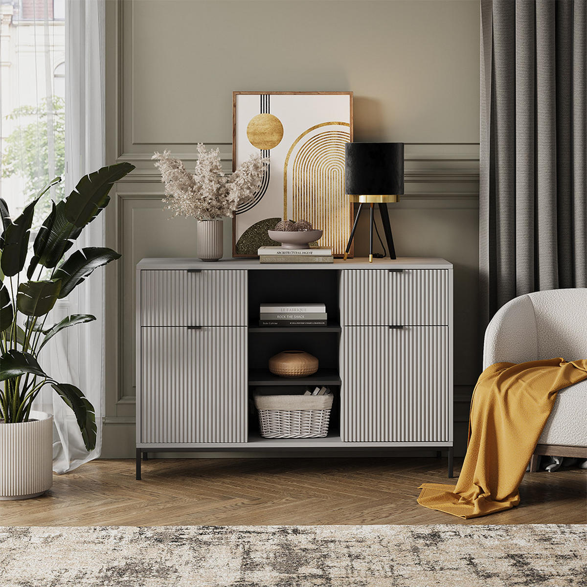 KOMMODE Eliza Grau 120 x 81.2 cm mit 2 Schubladen und 2 Türen - Grau, Holzwerkstoff (120/81.2/40cm) - Vicco