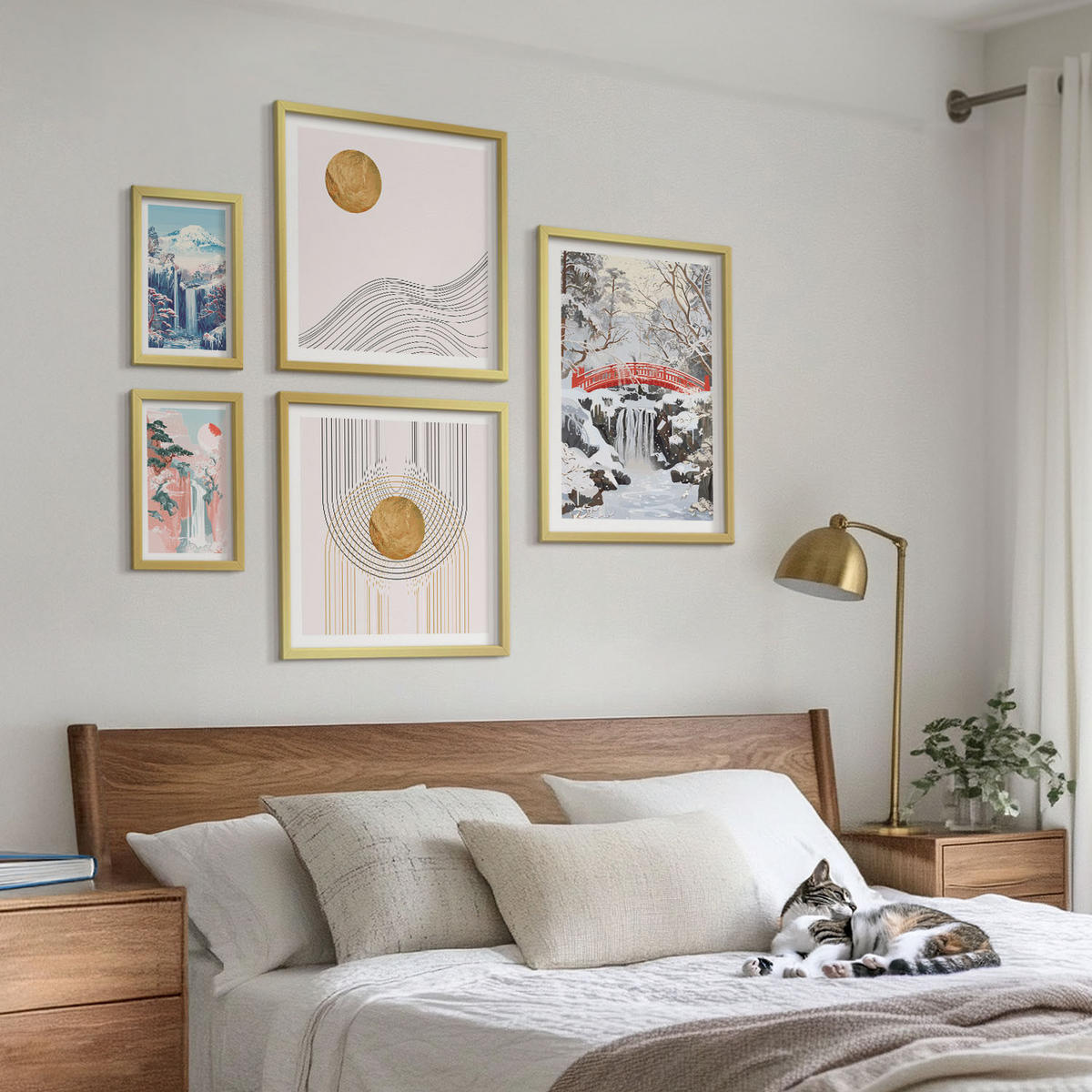 BILDER SET 5er Set - 50x50 cm & 20x30 cm & 40x60 cm Goldrahmen - Sommerliche Strandansichten in Pastellfarben - Goldfarben, Kunststoff (40/60cm) - TULUP