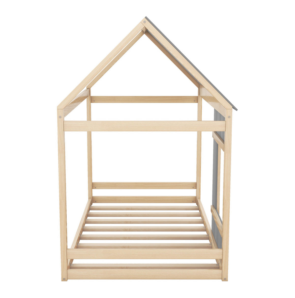 KINDERBETT 90/200 cm in Hausform aus Kiefernholz und MDF, Natur/Grau - Grau, Holz (90/200cm) - BEAOK