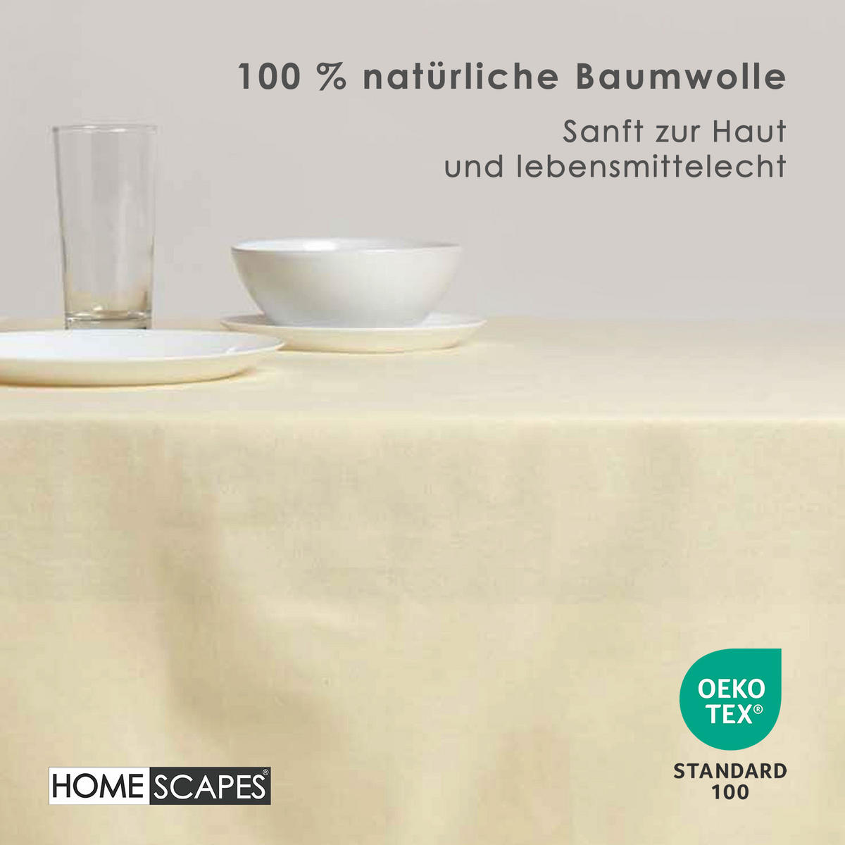 TISCHDECKE creme 137/137 cm, 100% Baumwolle - Creme, Textil (137/137cm) - Homescapes
