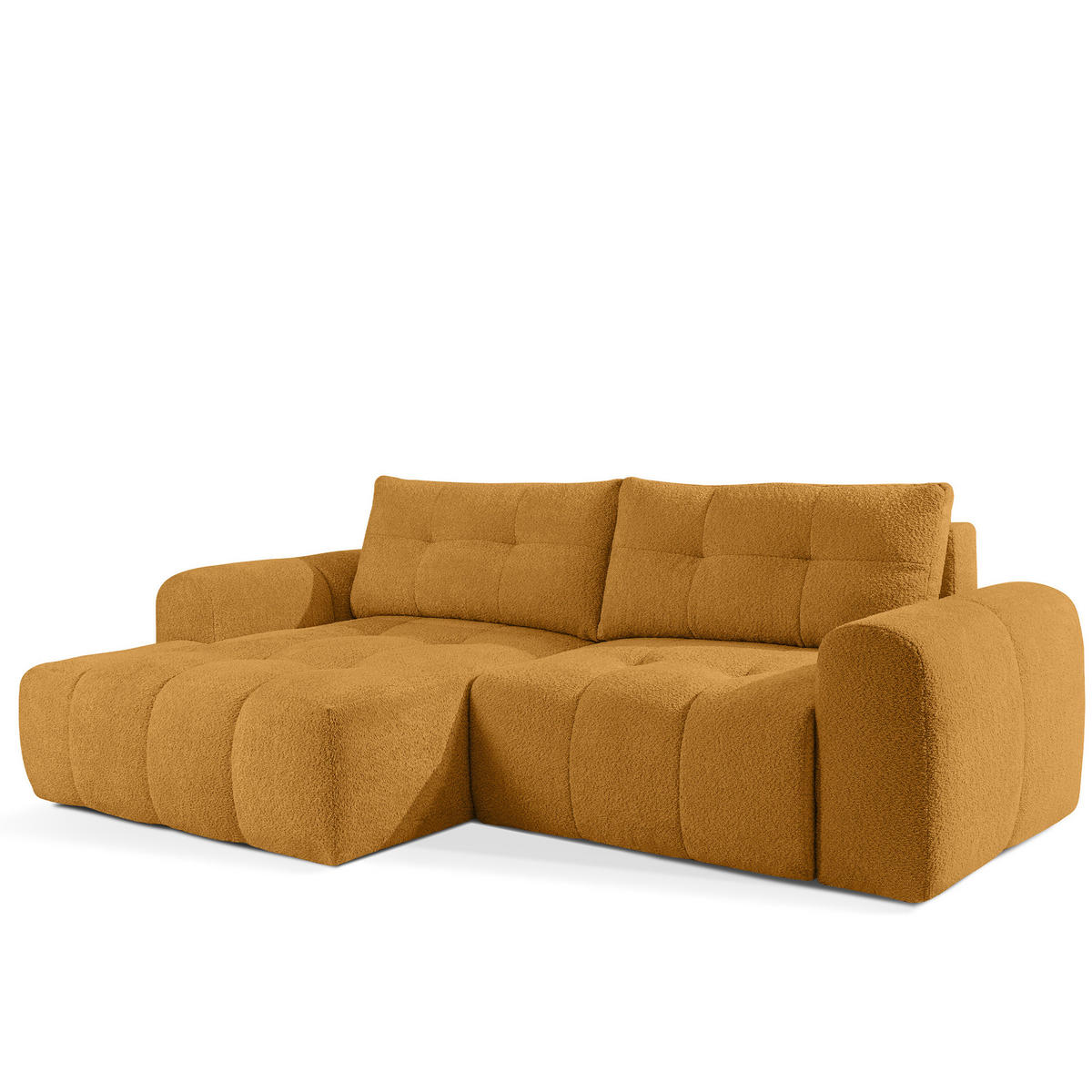 ECKSOFA MIT HOCKER RAVIA, Bouclé, Honigfarbe - Honig, Holz/Textil (96/50cm) - KONSIMO®