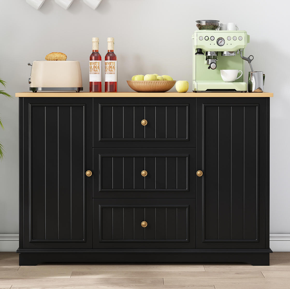 SIDEBOARD mit 3 Schubladen 126 x 40 x 86 cm MDF Black 2-türig - Schwarz, Holzwerkstoff (126/86/40cm) - Meubliv