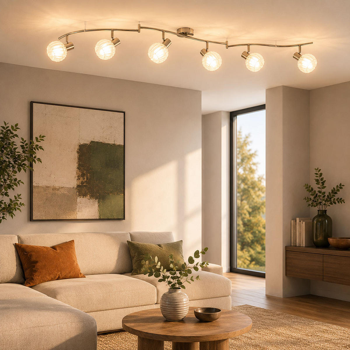 DECKENLEUCHTE Silber Matt Gemustert - Silberfarben, Glas (180/26/20cm) - Globo Lighting