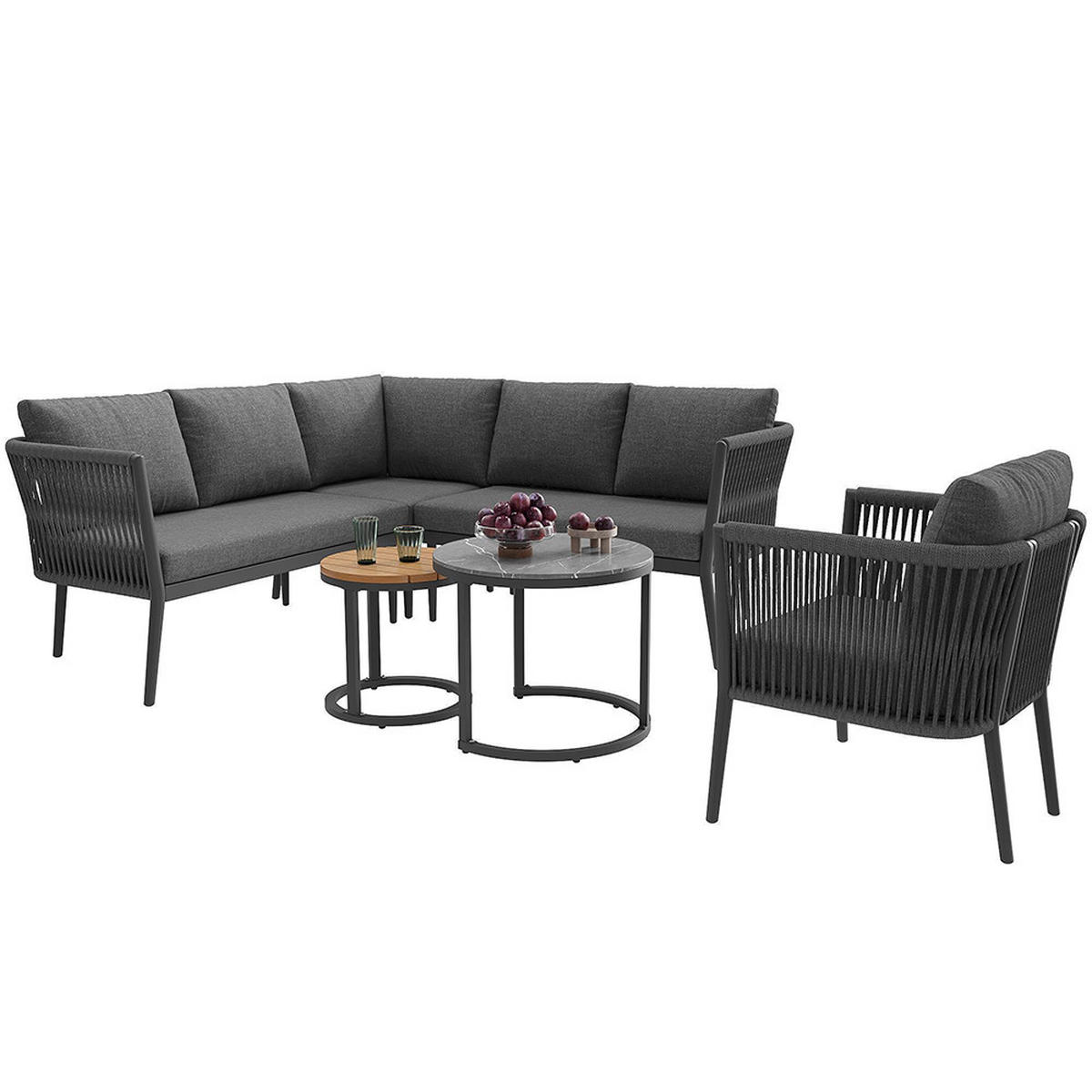 GARTENMÖBELSET 6-teiliges PE-rattan Sitzgruppe in Grau - Grau, Metall