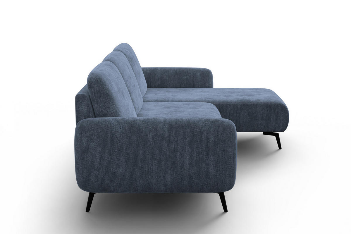 ECKSOFA FEBE 4-Sitzer RECHTS, marineblauer Chenille-Stoff - Blau/Schwarz, Holz/Textil (264/157cm) - Wozimo