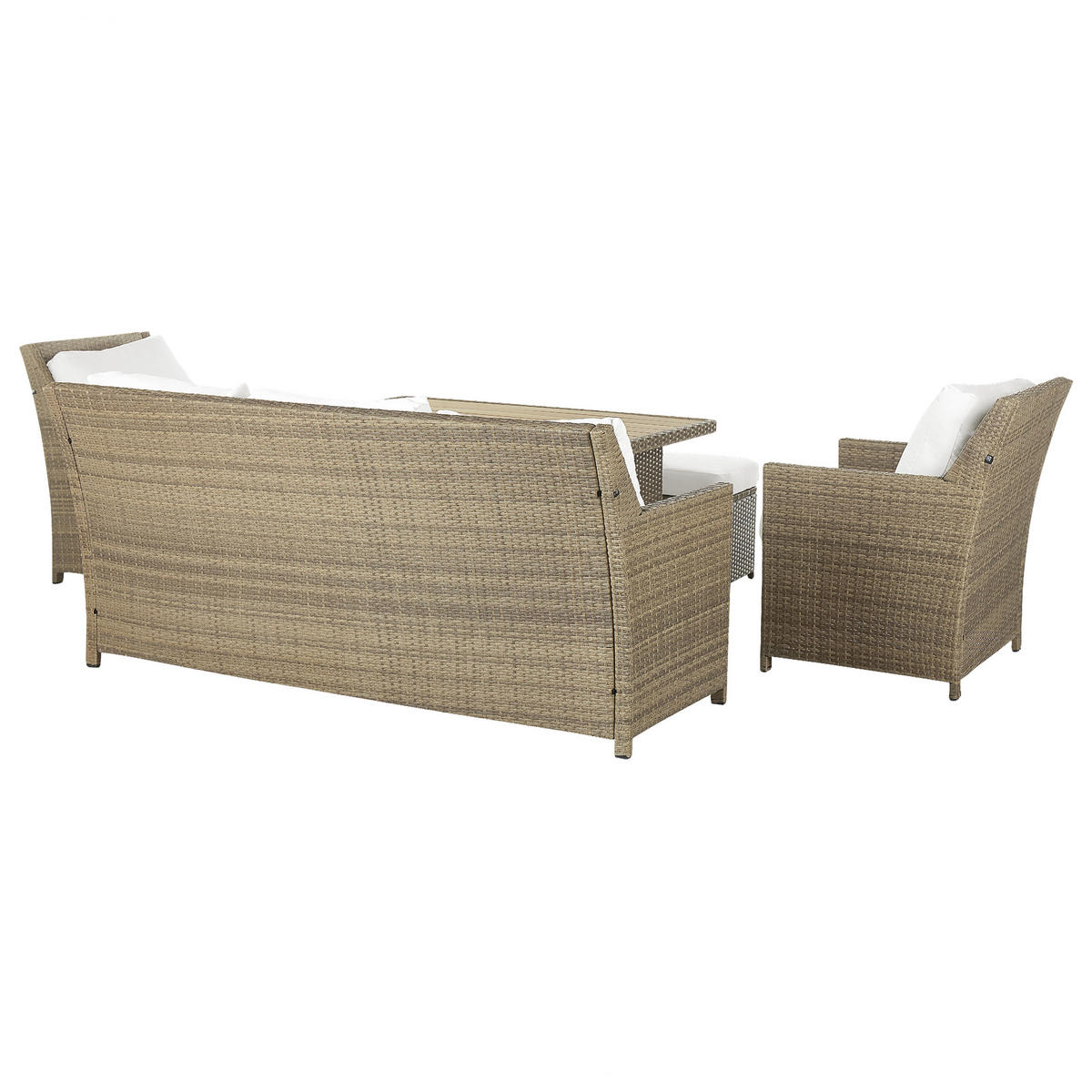 LOUNGE SET 5-Sitzer Rattan Auflagen weiß Fonti - Weiß/Braun, Kunststoff - Beliani