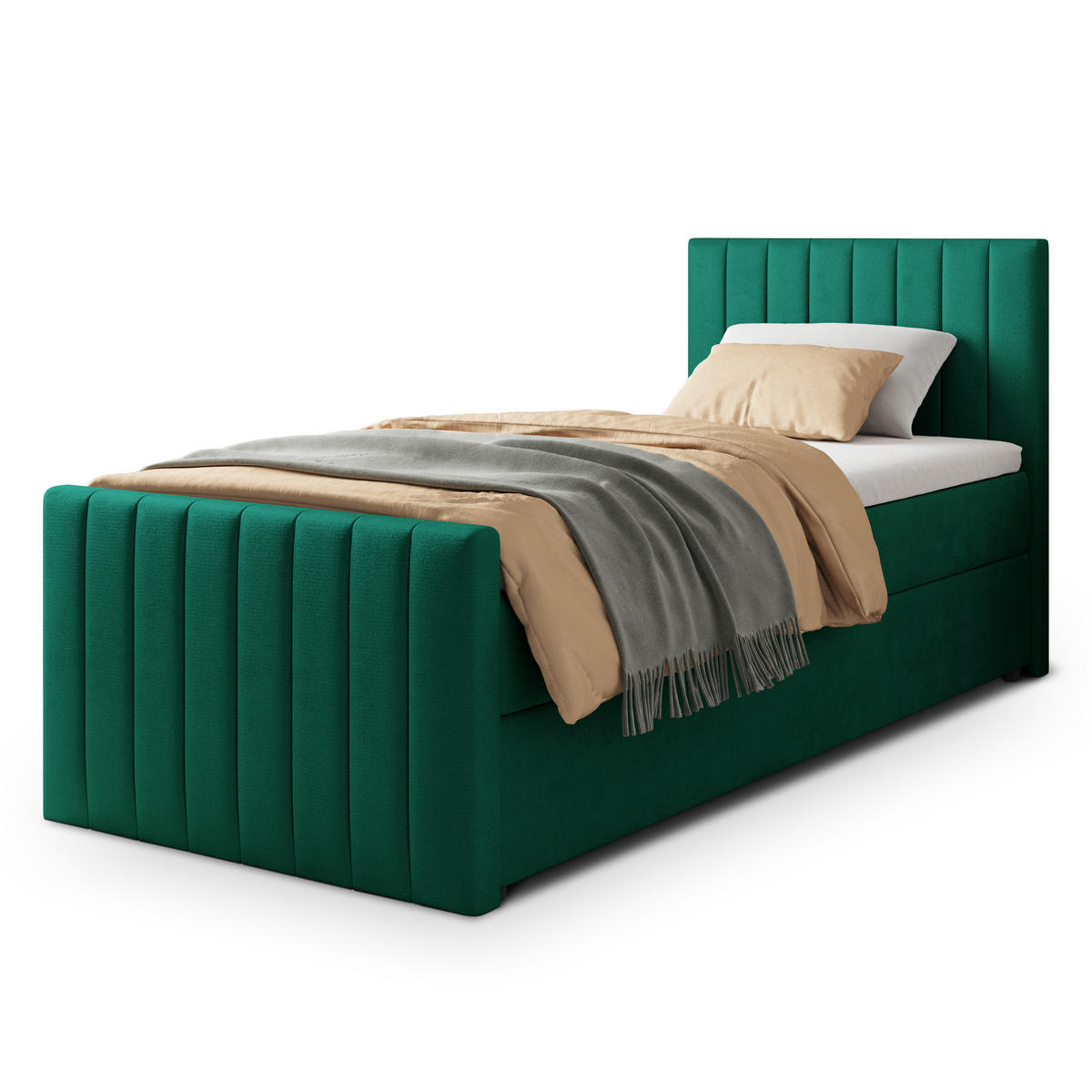 POSTEL BOXSPRING ARION 100x200 cm, s matrací a úložným prostorem, tmavě zelená - tmavě zelená, kompozitní dřevo/textil (100/200cm) - MASSENO