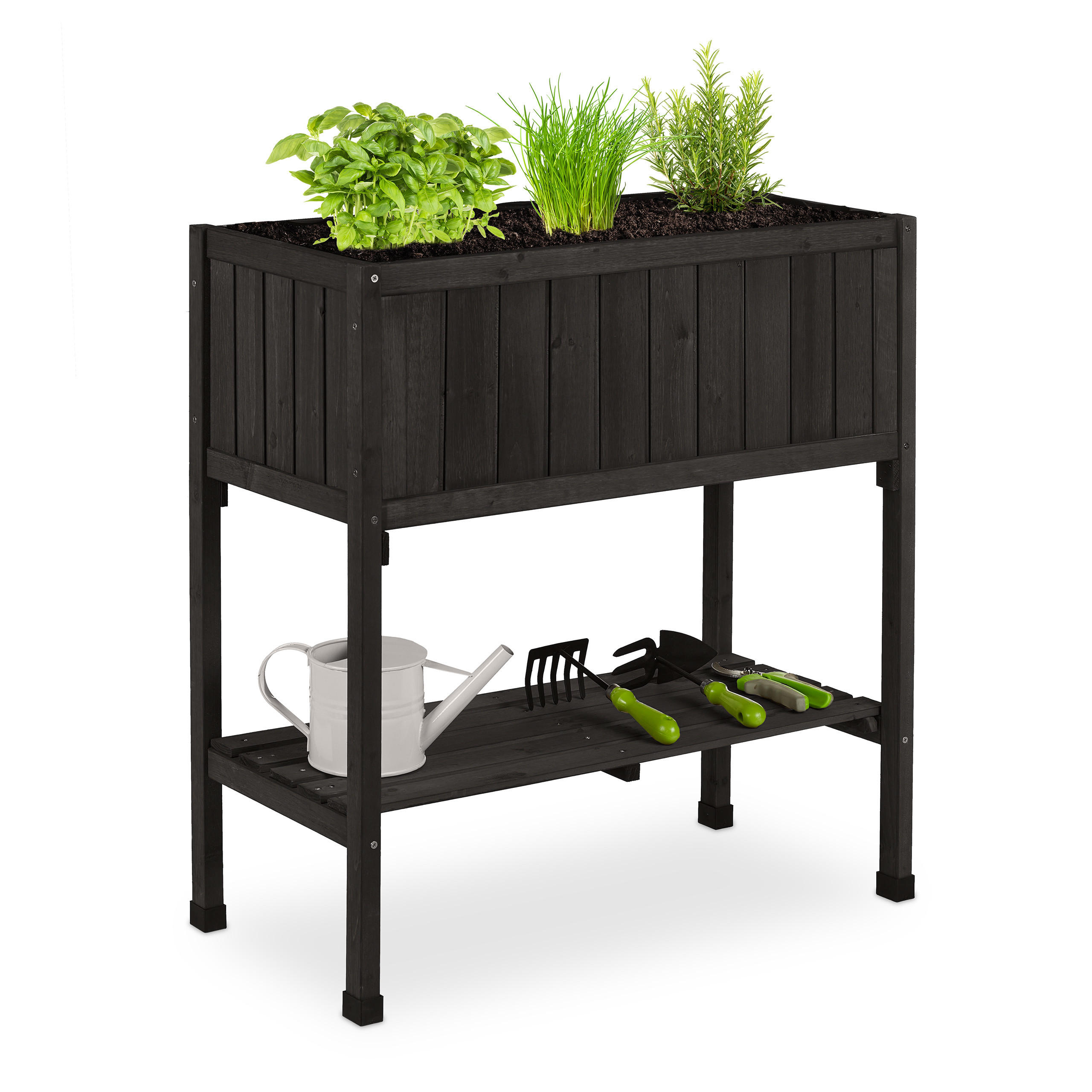 HOCHBEET - Schwarz, Holz/Kunststoff (74/80/38cm) - Relaxdays