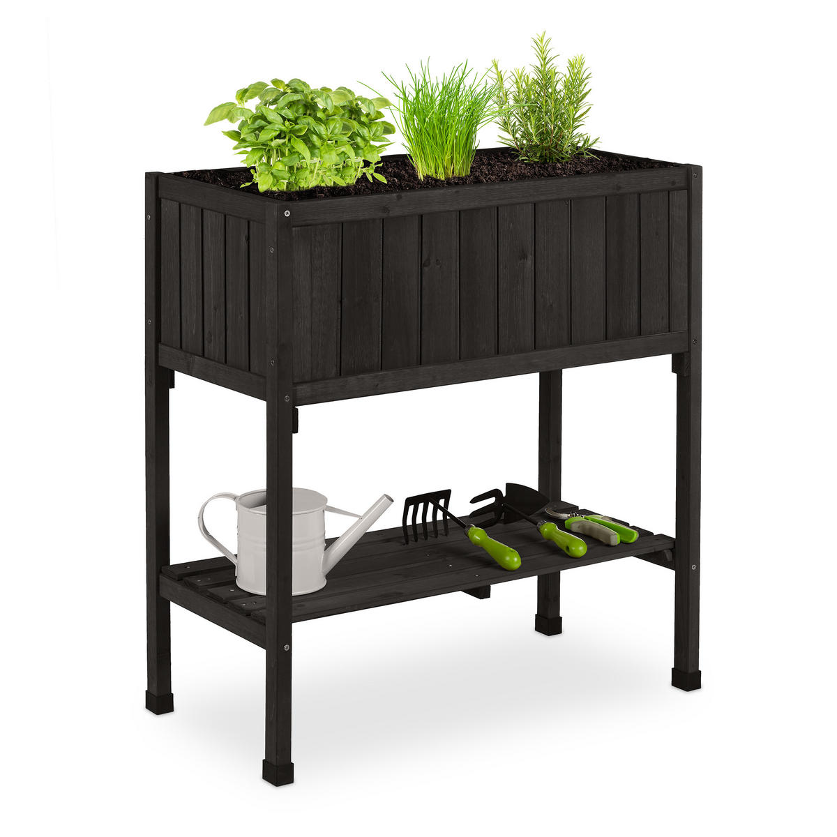 HOCHBEET - Schwarz, Holz/Kunststoff (74/80/38cm) - Relaxdays