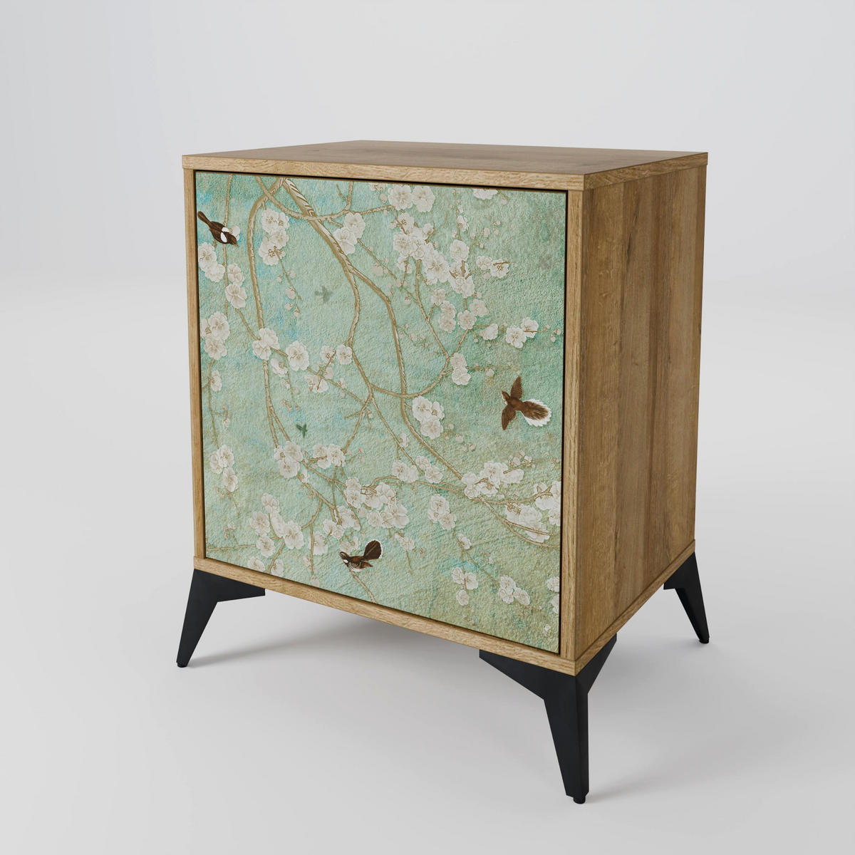 SIDEBOARD BLOOMING CHARM, Eichefarben, 57,5x42x67,5 cm, Schwarze Metall-Rahmenfüße - Eichefarben/Multicolor, Holzwerkstoff/Metall (57.5/67.5/42cm) - SpaceRebels