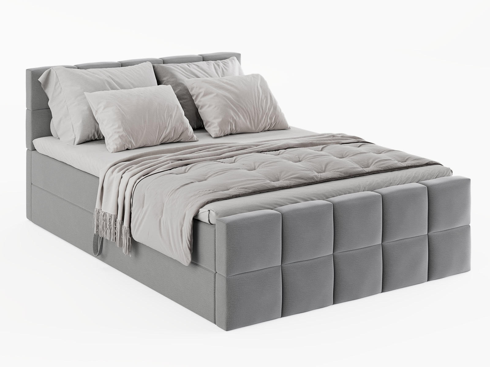 KONTINENTALBETT Vanessa 186/223 cm, in Grau, Velours-Stoff, Bettkasten, Matratze, Topper - Grau, Textil (180/220cm) - Barchello
