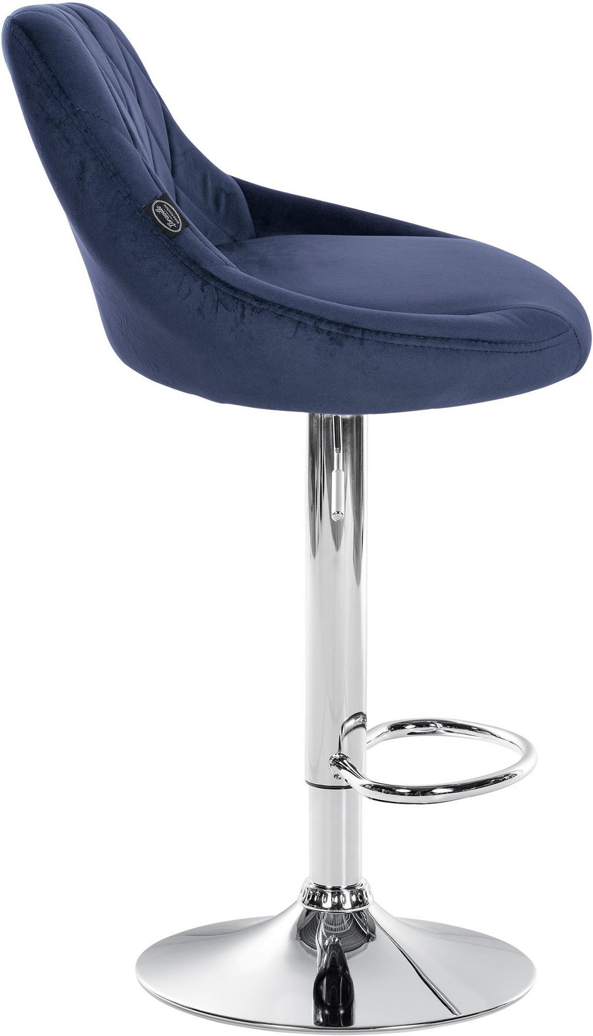 BARHOCKER 2er Set Samt blau - Chromfarben/Blau, Textil/Metall (46/83/49cm) - CLP