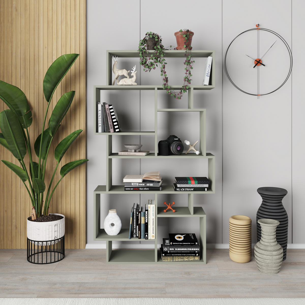 BÜCHERREGAL Karmato Aschgrün 96/25,5/168,5 cm - Grün, Holzwerkstoff (95.8/168.6/25.3cm) - Decortie