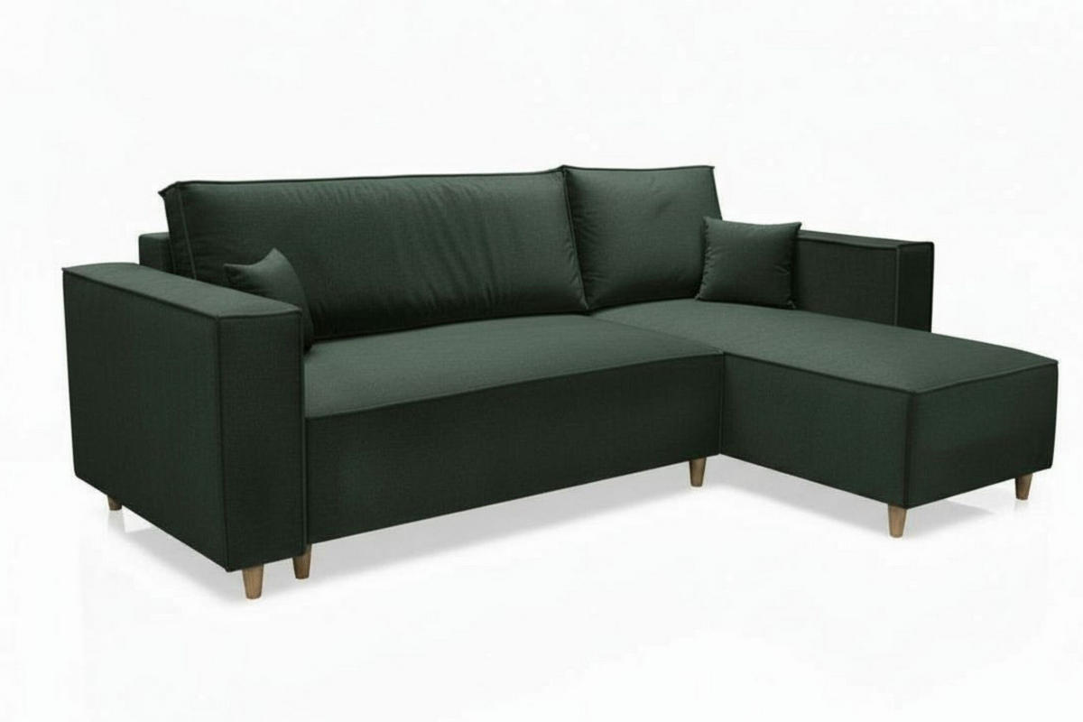 ECKSOFA RIO mit Schlaffunktion und Bettkasten, Farbe: Grün, Velourstoff, Ottomane Universal - Grün, Textil (249/142cm) - Marpur