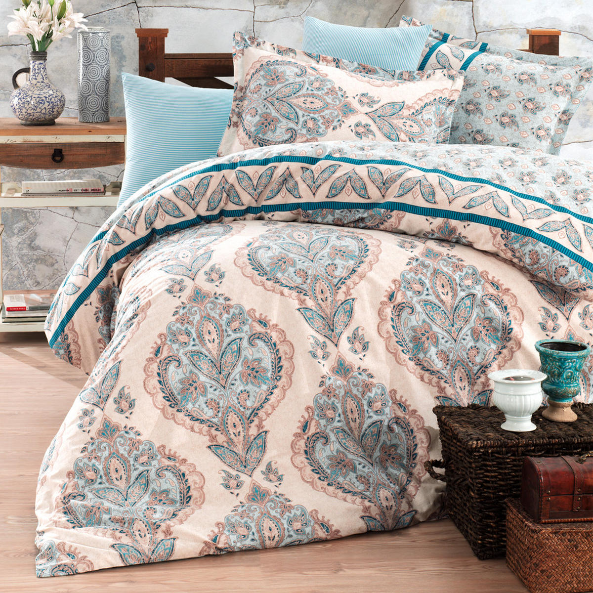 BETTWÄSCHE 5-teilig 200/200 cm TALYA - Blau, Textil (200/200cm) - ROLFNERS