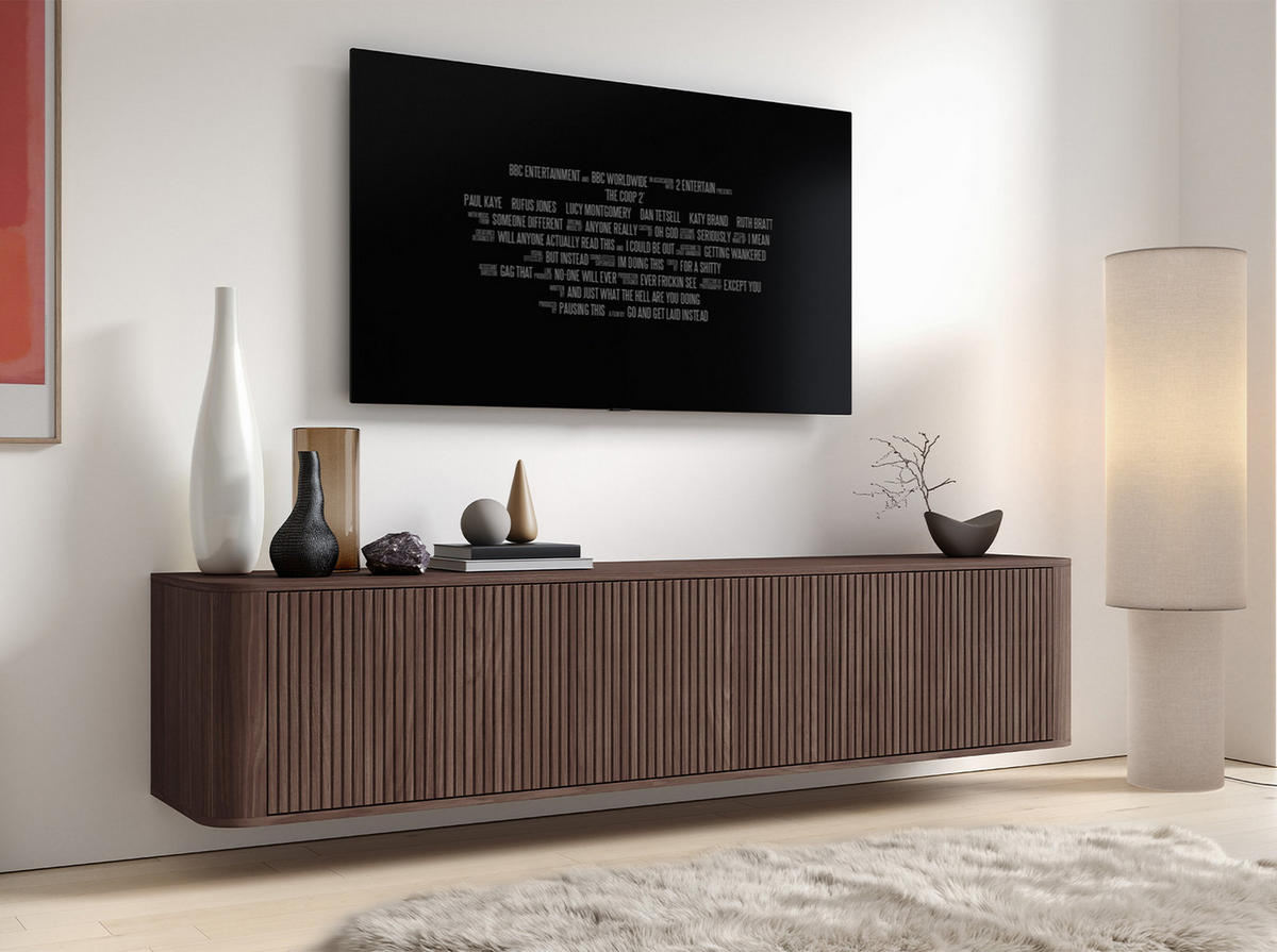 TV-SCHRANK Hängende RTV Kommode 200 cm Misterio mit Lamellen Nussbaum Lincoln - Braun, Holzwerkstoff (200/42/40cm) - Jerpax