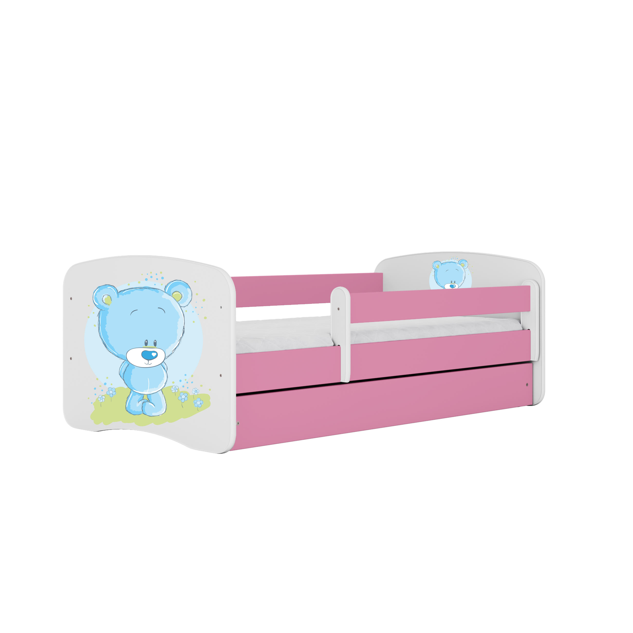 KINDERBETT blauer Teddybär Blumen mit Schublade 180/80 90/61/184 - Rosa, Holzwerkstoff (80/180cm) - RAUMHIRSCH FURNITURE