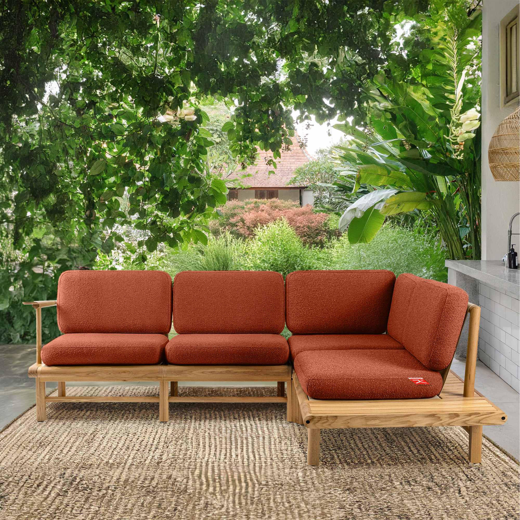 LOUNGESOFA ATREDA rechts - Orange, Holz/Textil (230/74/175cm) - KONSIMO®