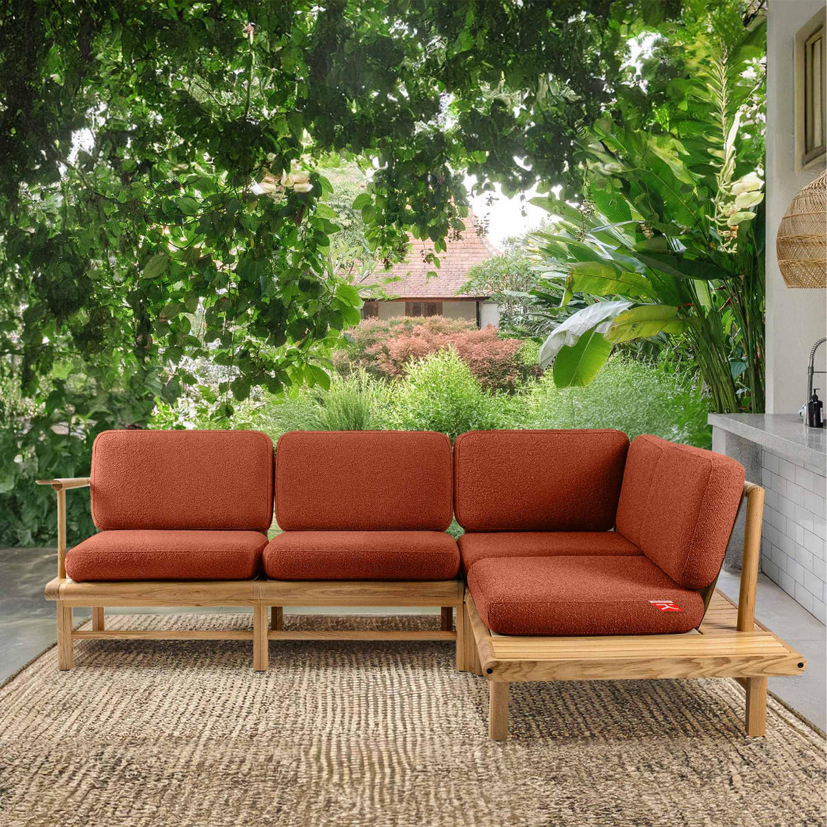 LOUNGESOFA ATREDA rechts - Orange, Holz/Textil (230/74/175cm) - KONSIMO®
