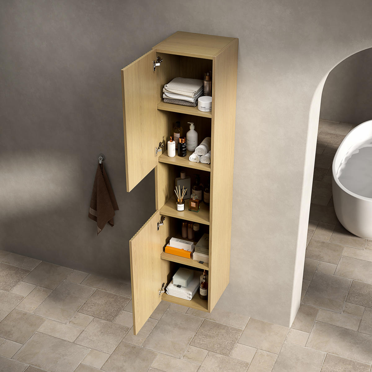 MIDISCHRANK 160x35x35cm in Goldene Eiche,aus Sperrholz mit Dämpfer - Eichefarben/Schwarz, Holzwerkstoff (160/35/35cm) - Modfu